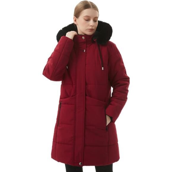 Women's Winter Puffer Coat Jacket Waterproof Red - Picture 4 of 6